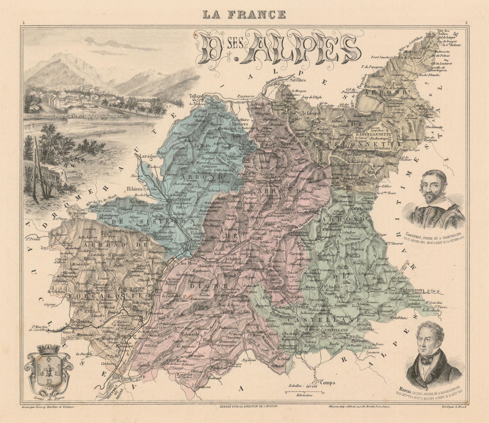 Alpes-de-Haute-Provence / Basses-Alpes dépt. Digne-les-Bains. Vuillemin 1890 map